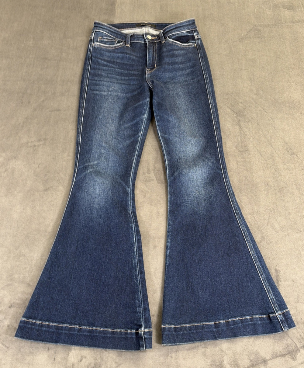 FLYING MONKEY Blue High Rise Super Flare Stretch Jeans Size 26 Dark Wash Charity